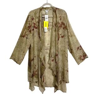 Citron Santa Monica Silk Sheer Floral Kimono Jacket XL Boho Artsy Lagenlook